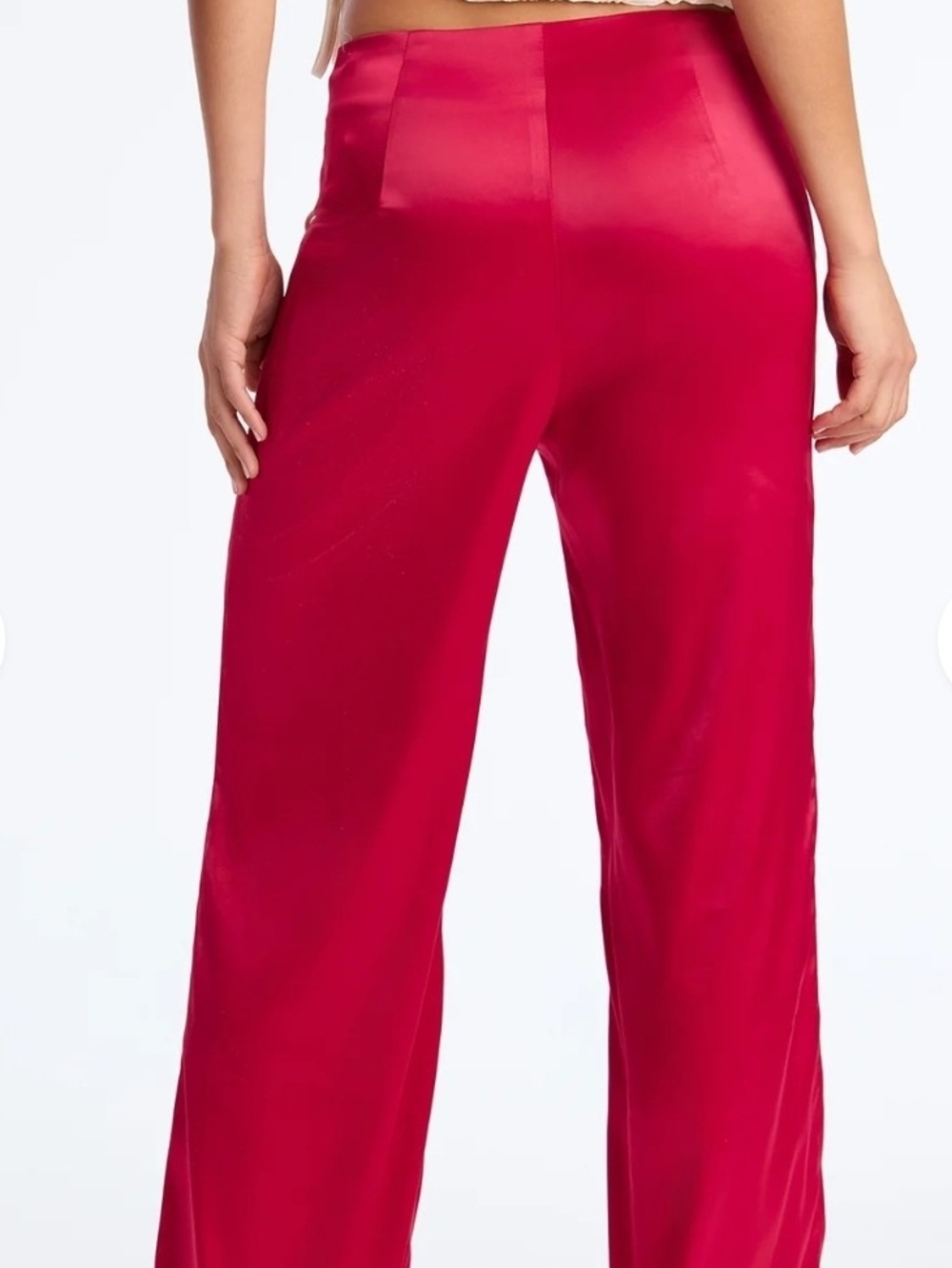 Fashion Nova Dark RED Wide-Leg Satin Pants-Small